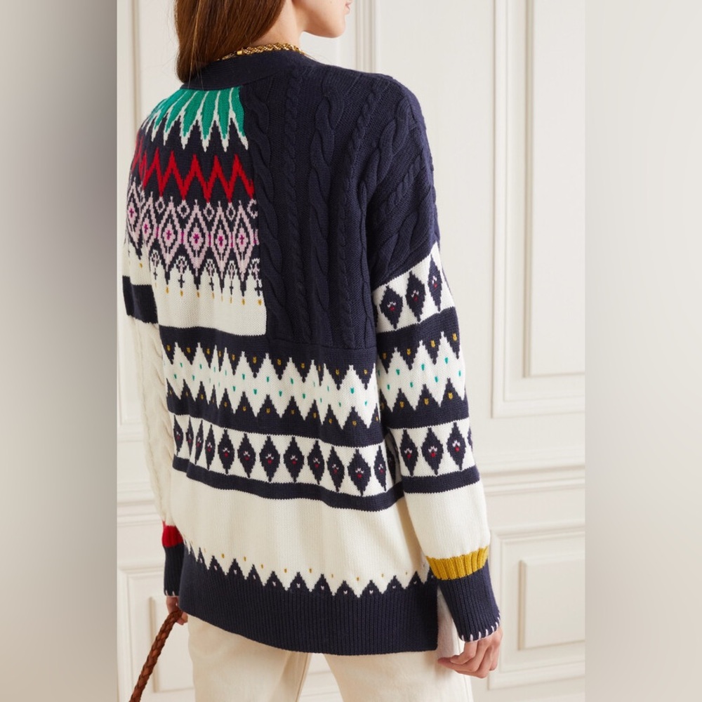 NWOT La Ligne Fairisle Patchwork Cardigan Navy Multi Extra Large (XL) 100% Wool - Picture 12 of 13